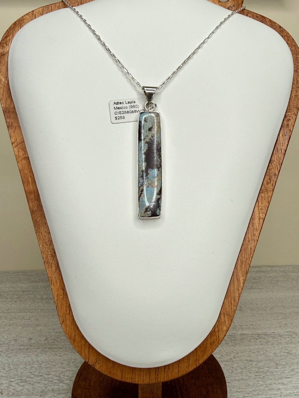 950 Sterling Silver Rectangle Aztec Lapis Pendant